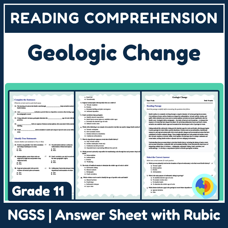 Grade 11 Science reading worksheets worksheet — Grade 11 Science | Geologic Change Reading Worksheet & Answer Key (PDF) —…