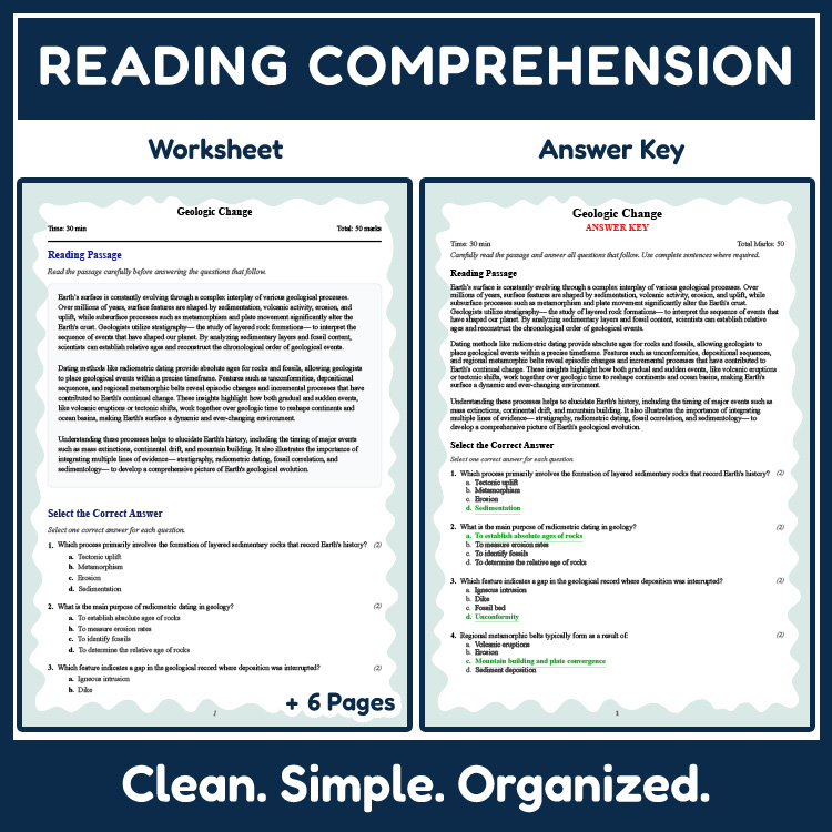 Grade 11 Science reading worksheets worksheet — Grade 11 Science | Geologic Change Reading Worksheet & Answer Key (PDF) —…