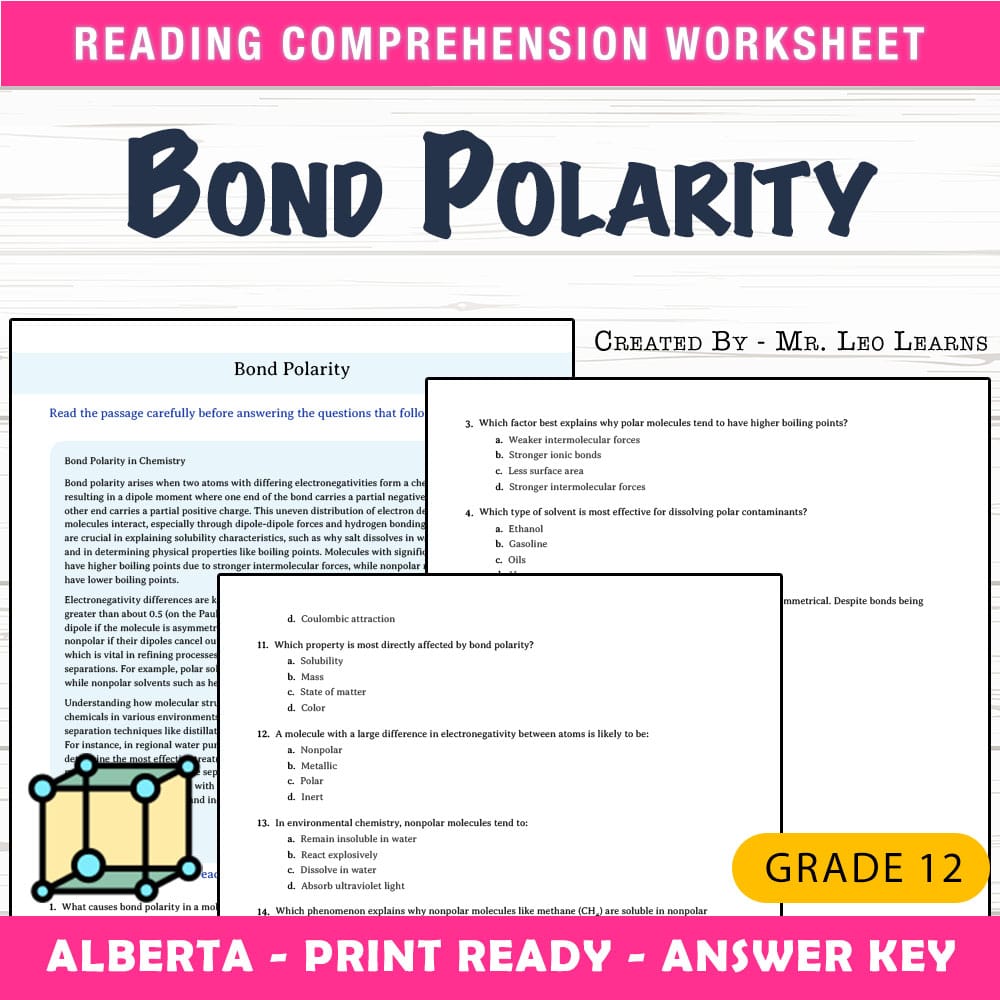 Grade 12 Science worksheet mcq paper worksheet — Grade 12 Science — Worksheet MCQ Paper for Mastering Bond Polarity — page 1