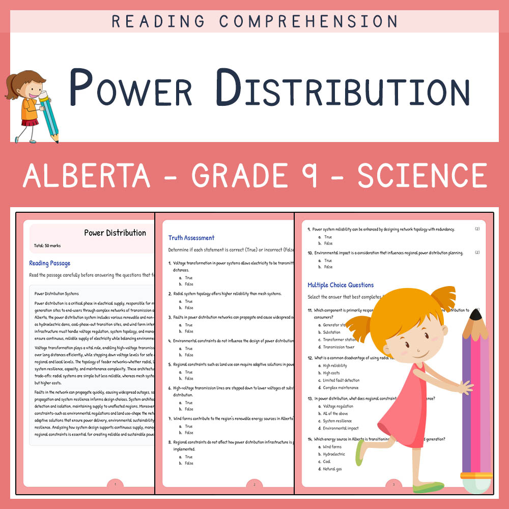 Grade 9 Science worksheet elena worksheet — Grade 9 Science | Power Distribution Worksheet | Alberta Standards — page 1