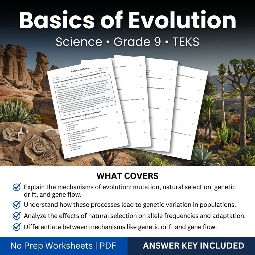 Basics of Evolution Science Worksheet Grade 9 | TEKS-Aligned Practice