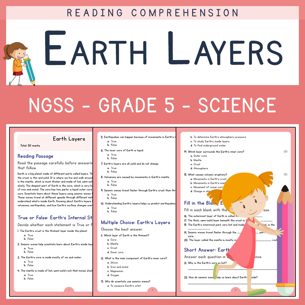 Grade 5 Science worksheets for primary grades worksheet — Grade 5 Science | Earth's Layers Worksheet(PDF) | NGSS Aligned —…