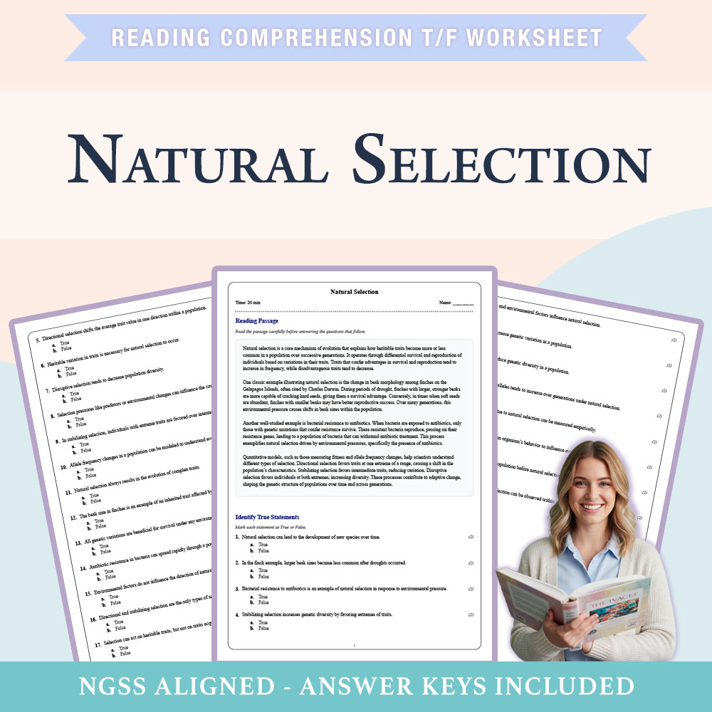 Grade 9 Science reading comprehensions true or false worksheet worksheet — Grade 9 Science | Natural Selection Worksheet (…