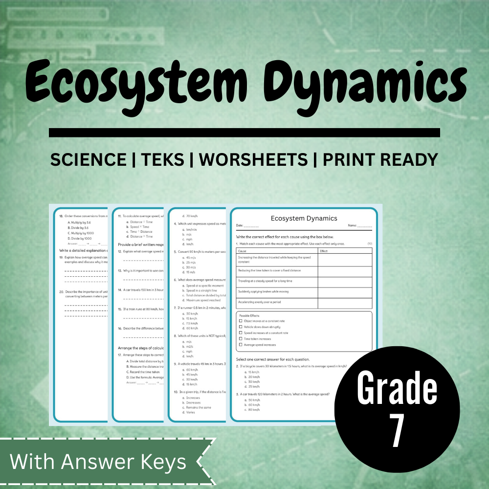 Grade 7 Science Worksheet Bundle – Ecosystems, Atomic Structure & Forces (TEKS Aligned) — included worksheet 36