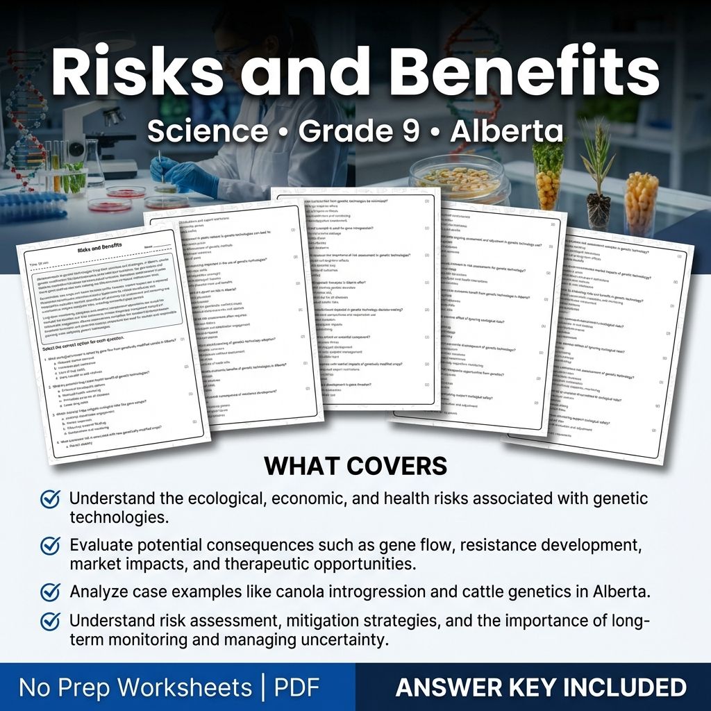 Risks and Benefits Worksheet | Alberta Grade 9 Science Practice
