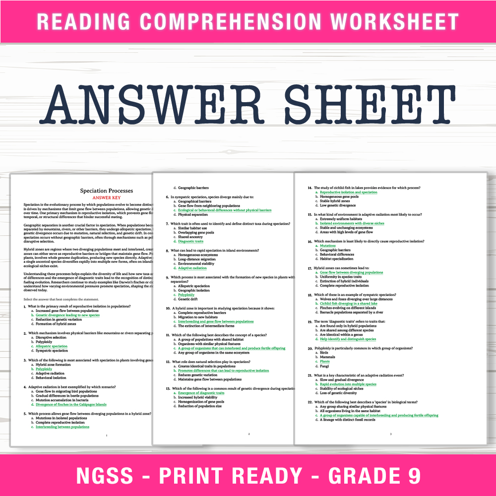 Grade 9 Science worksheet worksheet — Grade 9 Science – Speciation Processes Worksheet (PDF + Answer Key) — page 2