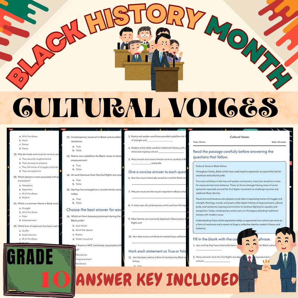 Grade 10 Cultural Voices Black Friday Worksheet for Mastery | PDF + Answer Key