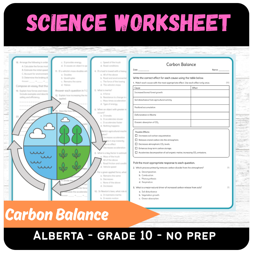 Grade 10 Science – Carbon Balance Worksheet (PDF) Aligned with Alberta Standards