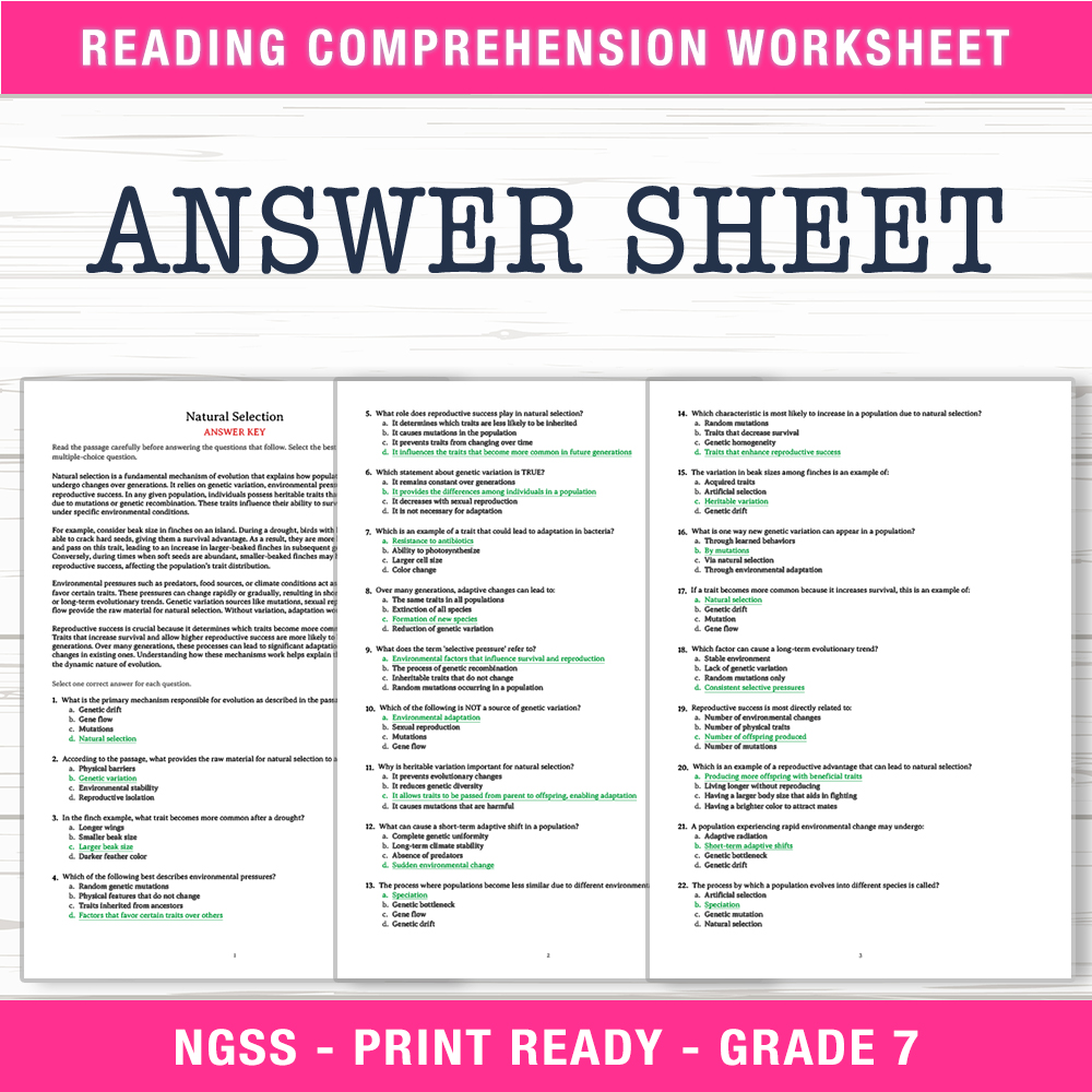 Grade 7 Science worksheet worksheet — Grade 7 Science | Natural Selection Worksheet (PDF + Answer Key) — page 2