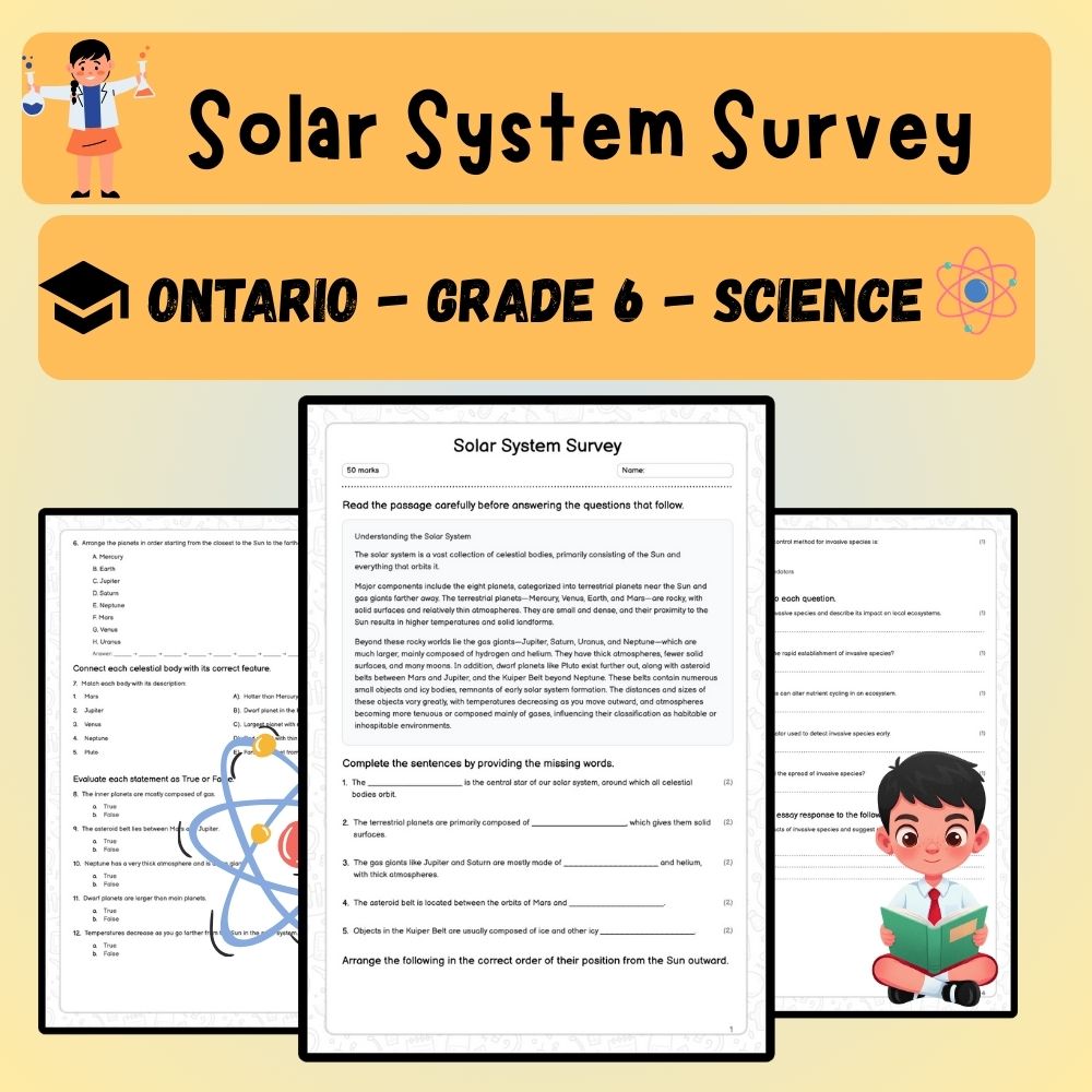 Grade 6 Science worksheet worksheet — Grade 6 Science – Solar System Exploration Worksheet (PDF ) — page 1