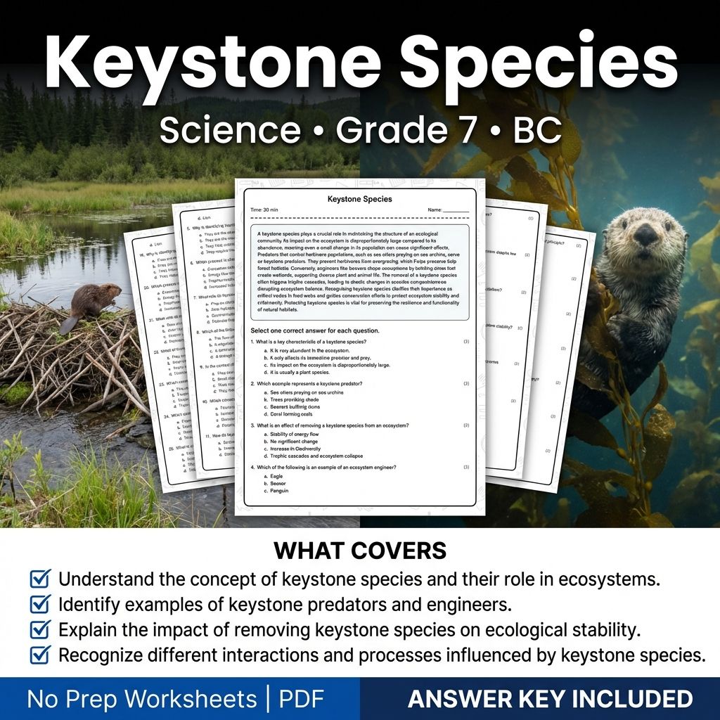7th Grade Science | Keystone Species Worksheet & Answer Key (Printable PDF)