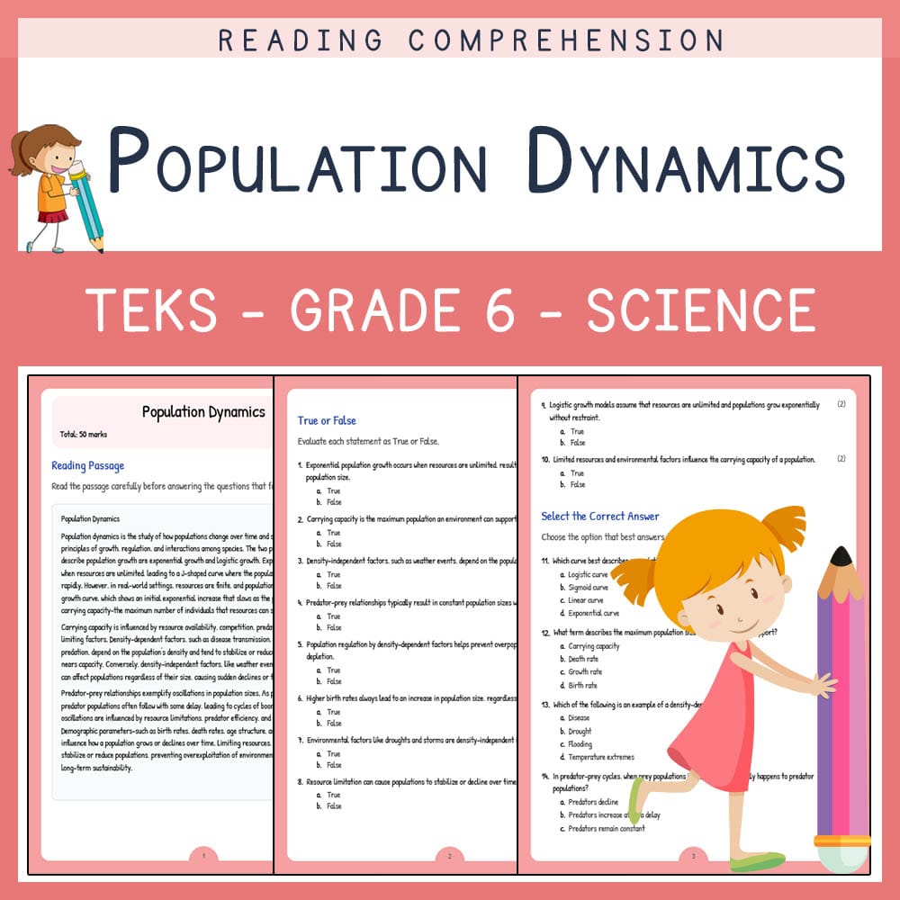 Grade 6 Science worksheet elena worksheet — Grade 6 Science | Population Dynamics Worksheet | TEKS Aligned — page 1