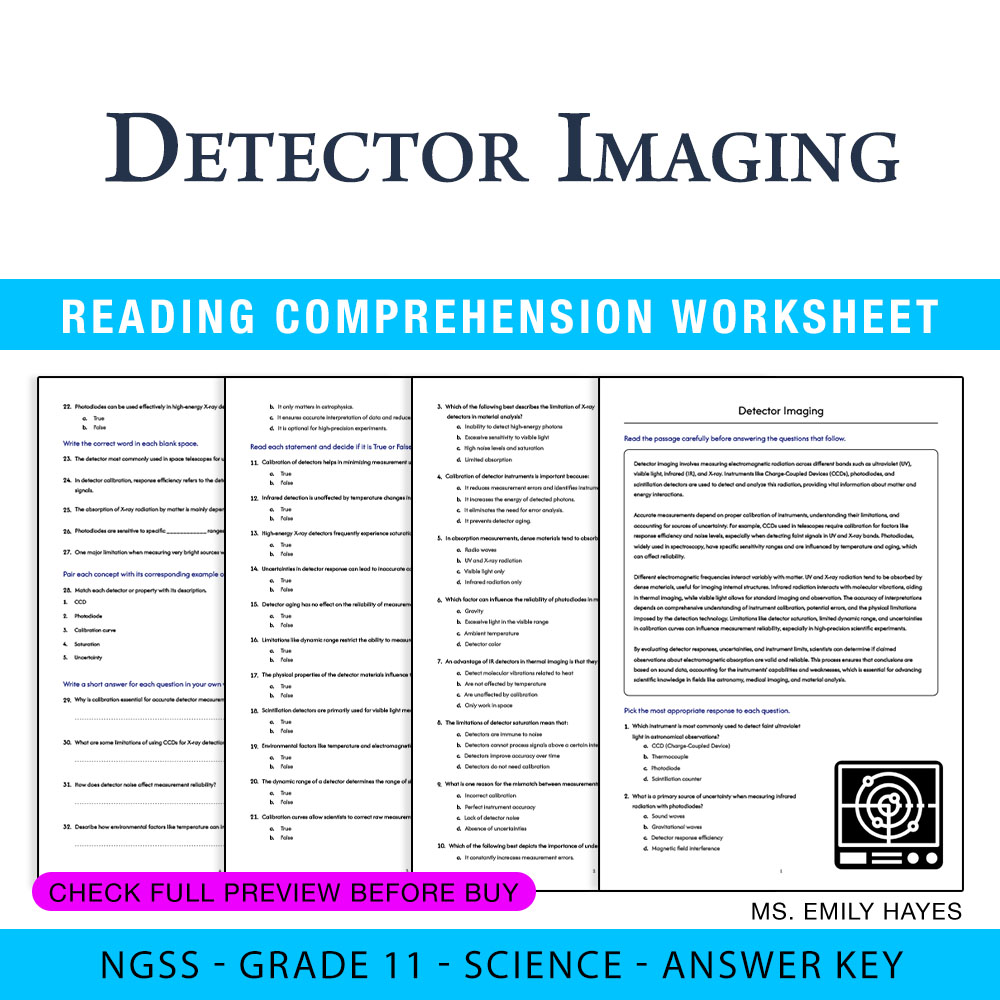 Grade 11 Science — worksheet — Grade 11 Science | Detector Imaging Worksheet (PDF+ Answer Key) — page 1