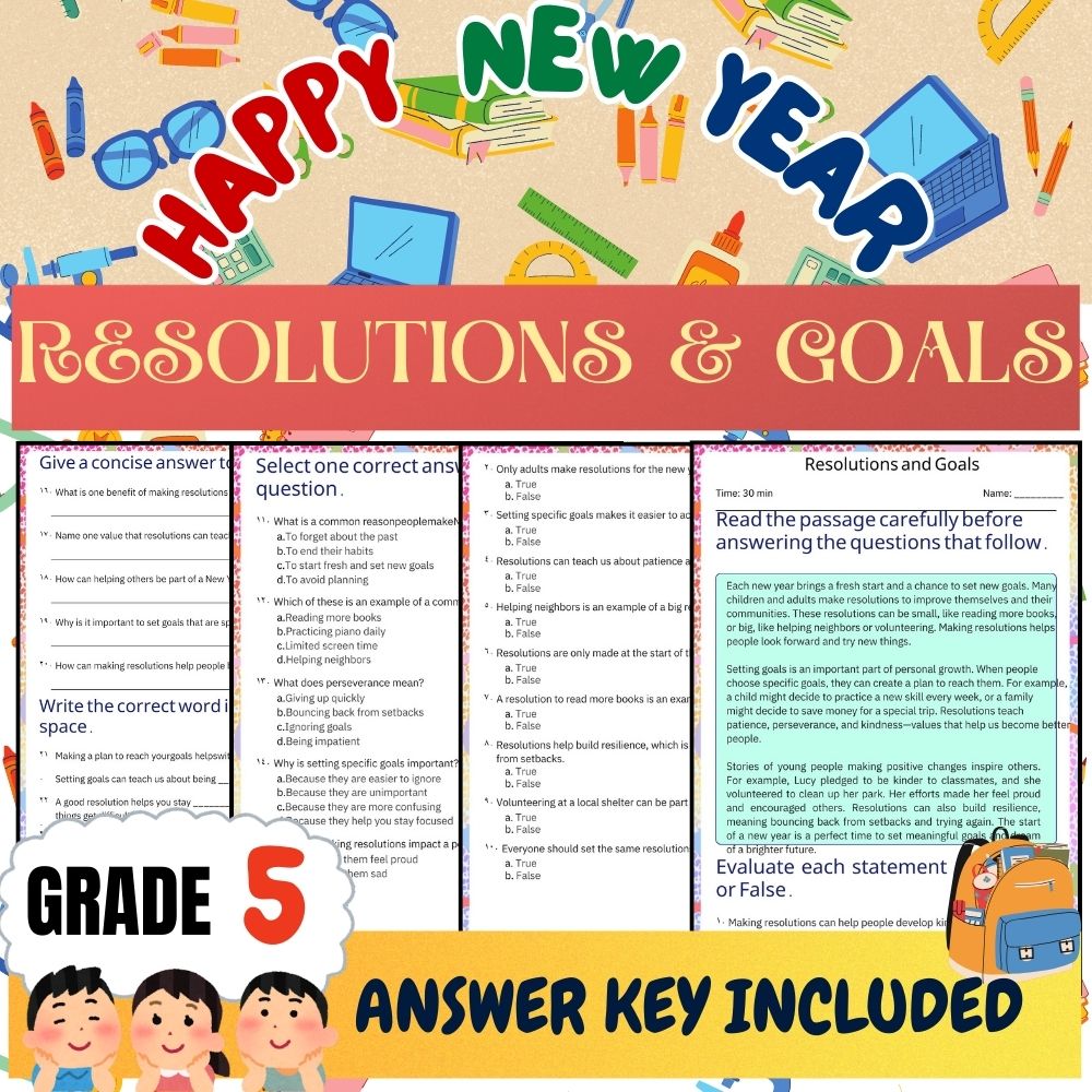 Grade 5 Seasonal Unit|Celebrations, Traditions, Goals & Calendars Worksheet Pack — included worksheet 3