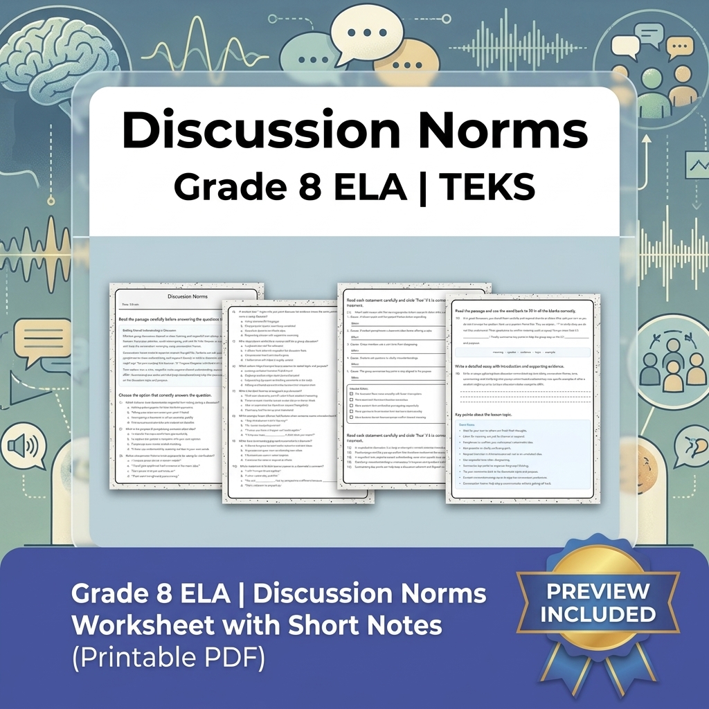 Grade 8 Oral Presentations & Evidence-Based Discussion ELA lesson bundle TEKS — included worksheet 4
