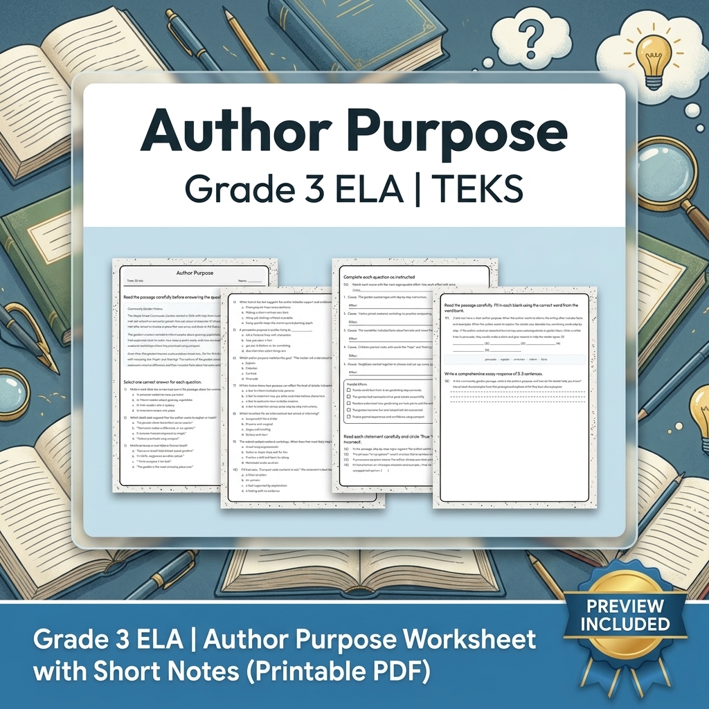 Grade 3 ELA Writing, Reading, and Research Skills Full-Year Bundle TEKS — included worksheet 29