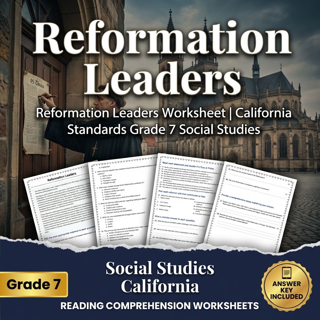 Reformation Leaders Worksheet | California Standards Grade 7 Social Studies