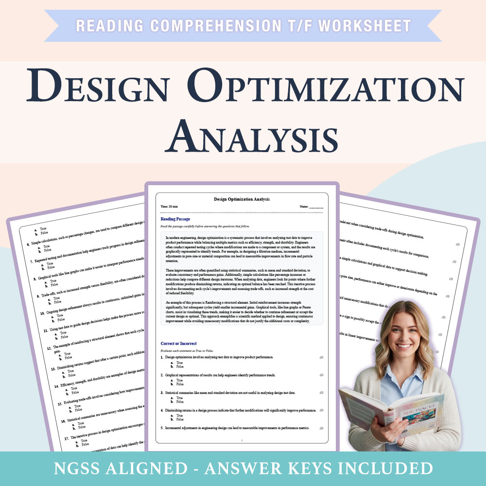 Grade 8 Science reading comprehensions true or false worksheet worksheet — 8th Grade Science | Design Optimization Analysi…
