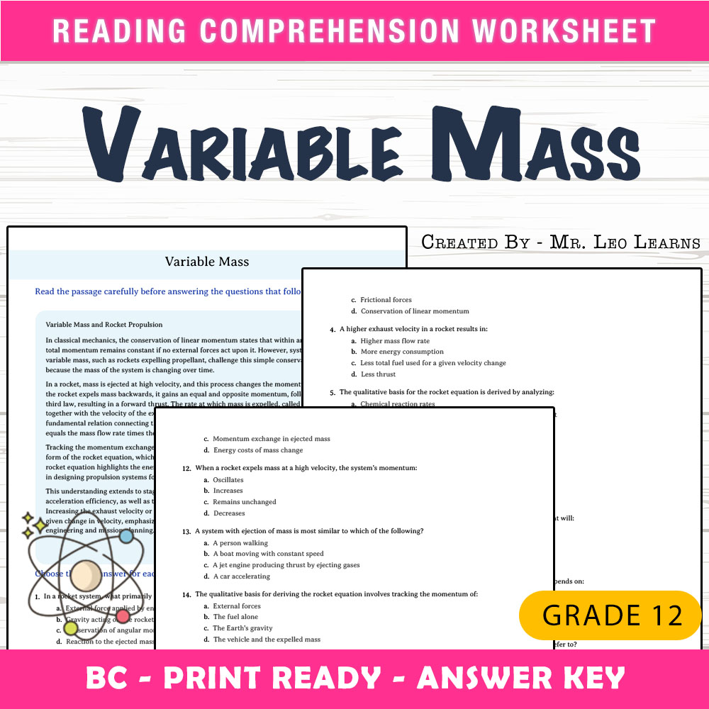 Grade 12 Science worksheet mcq paper worksheet — Grade 12 Science — Worksheet MCQ Paper for Mastering Variable Mass — page 1