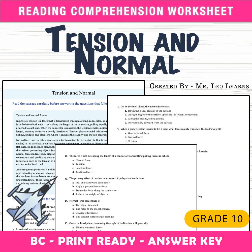 Grade 10 Science worksheet mcq paper worksheet — Grade 10 Science — Worksheet MCQ Paper for Mastering Tension and Normal —…
