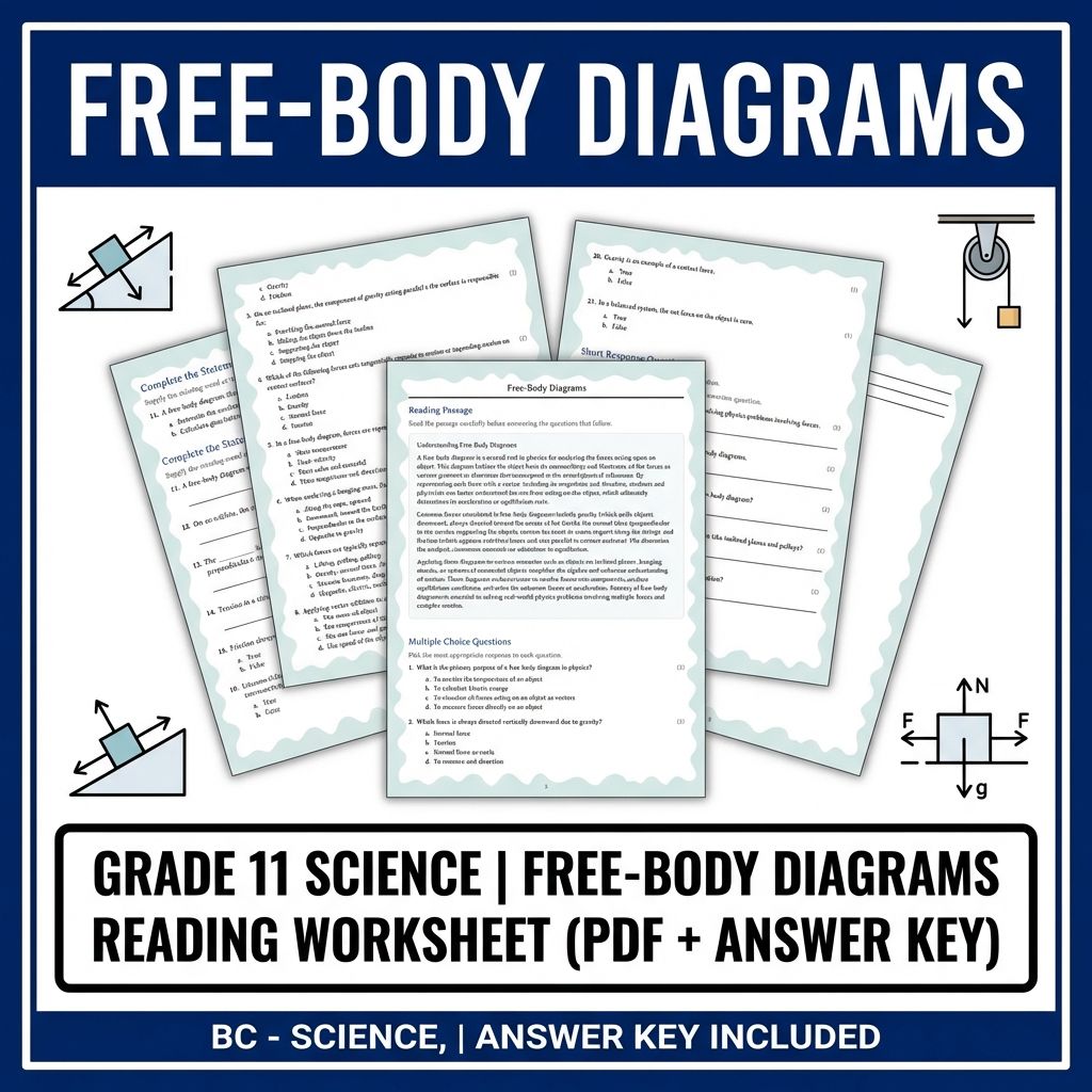 Grade 11 Science | Free-Body Diagrams Reading Worksheet (PDF + Answer Key)