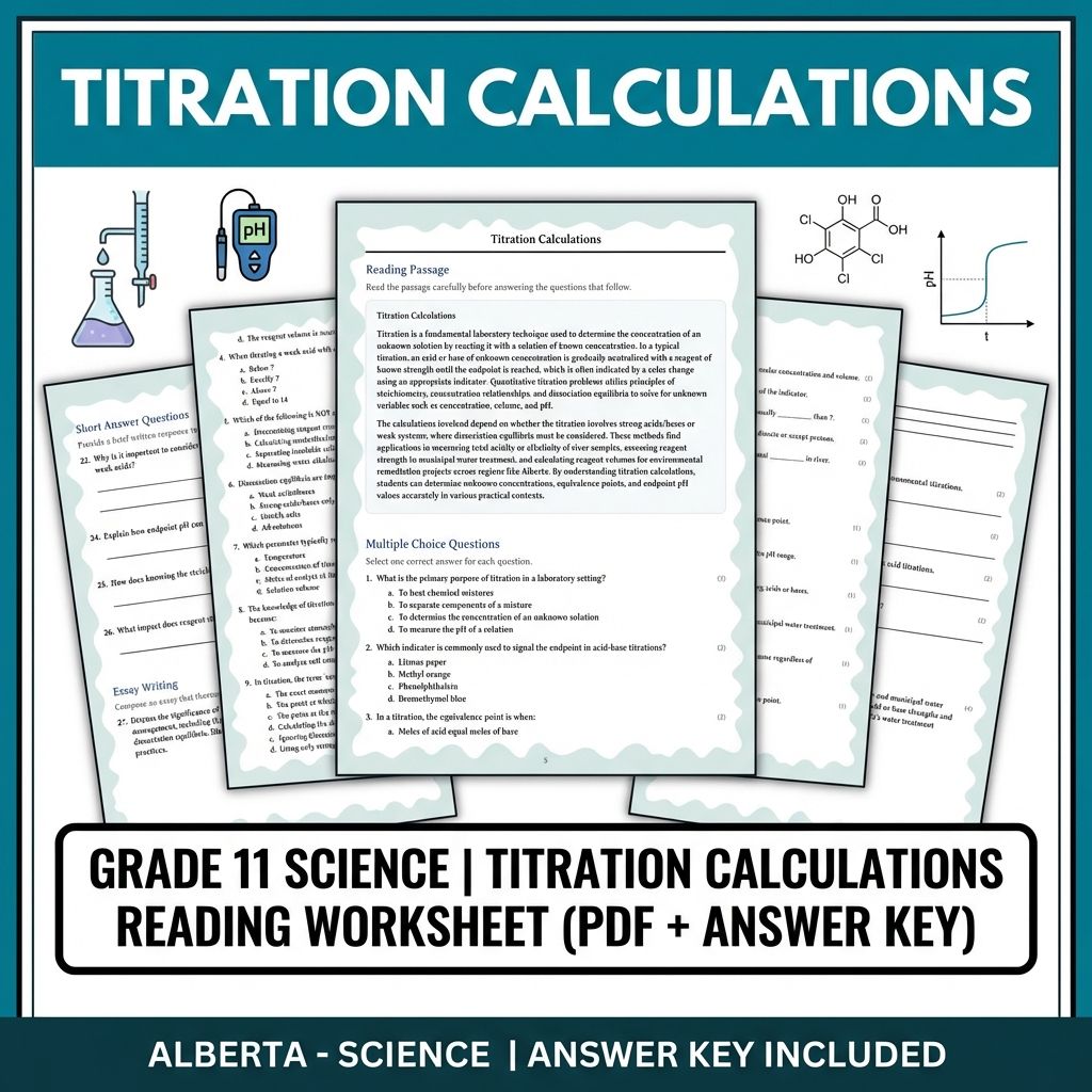 Grade 11 Science | Titration Calculations Reading Worksheet (PDF + Answer Key)