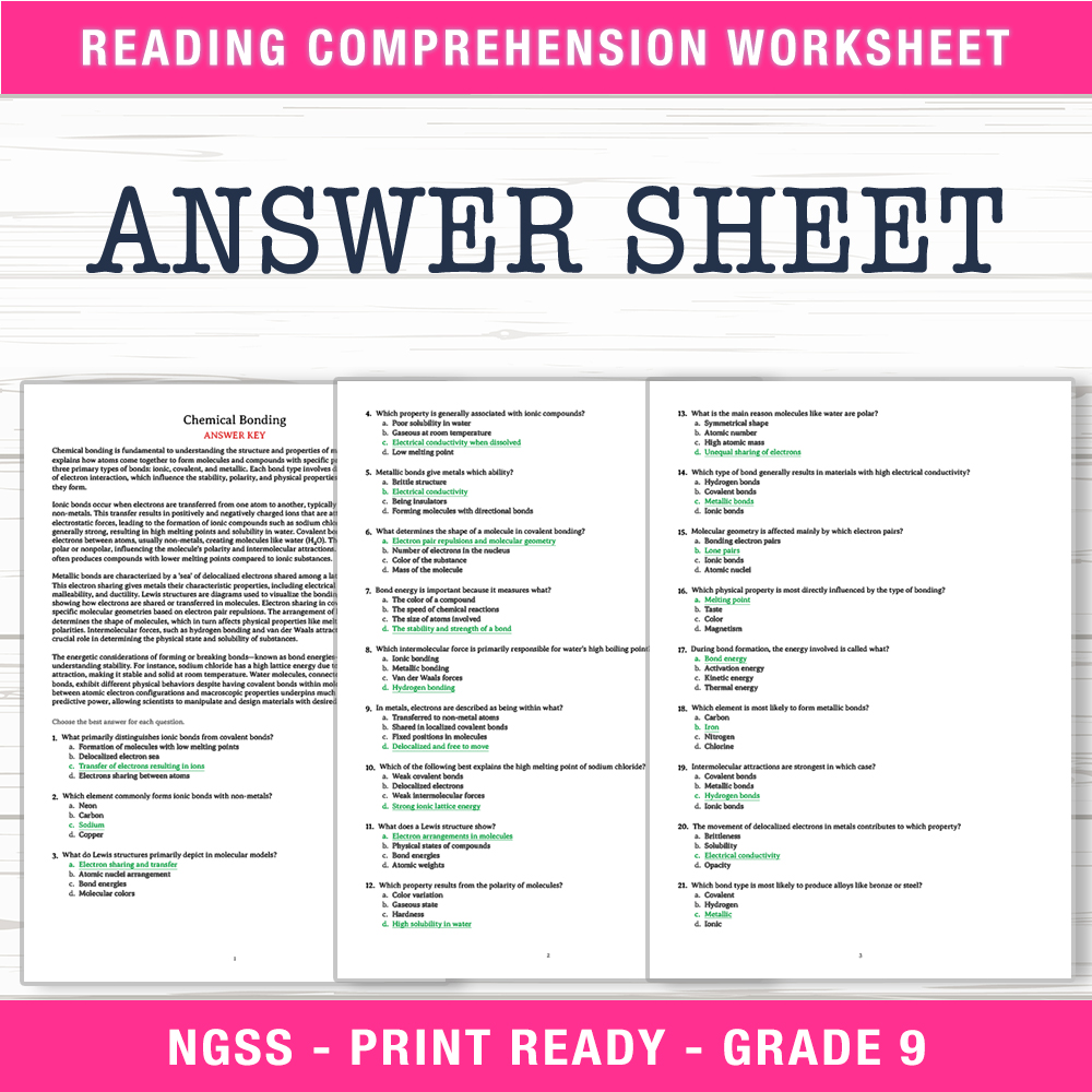 Grade 9 Science worksheet worksheet — Grade 9 Science – Chemical Bonding Worksheet (PDF + Answer Key) — page 2
