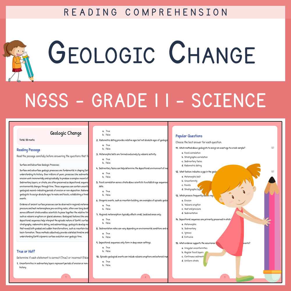 Grade 11 Science worksheet worksheet — Grade 11 Science | Geologic Change Worksheet (Answer Key) for NGSS Standards — page 1