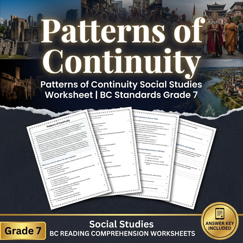 Patterns of Continuity Social Studies Worksheet | BC Standards Grade 7