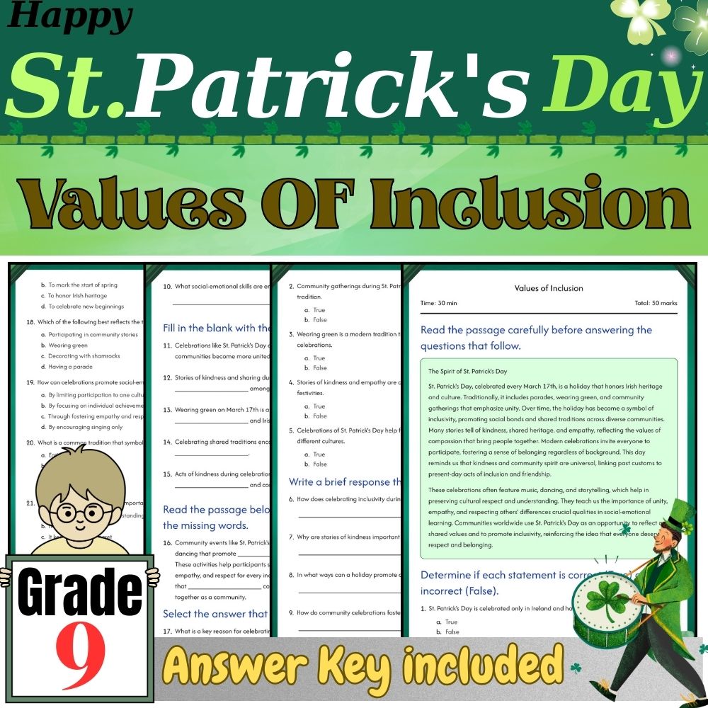 Grade 9 Seasonal Unit|St. Patrick's Day Historical Worksheets (PDF + Answer Key) — included worksheet 3
