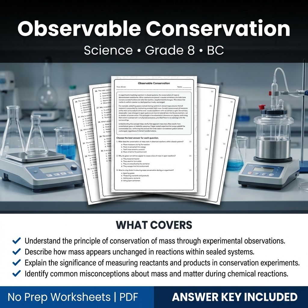 Grade 8 Science | Observable Conservation Worksheet & Answer Key (Printable PDF)