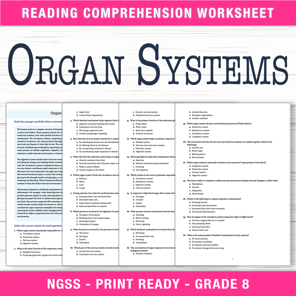 Grade 8 Science worksheet worksheet — Grade 8 Science | Organ Systems Worksheet (PDF + Answer Key) — page 1