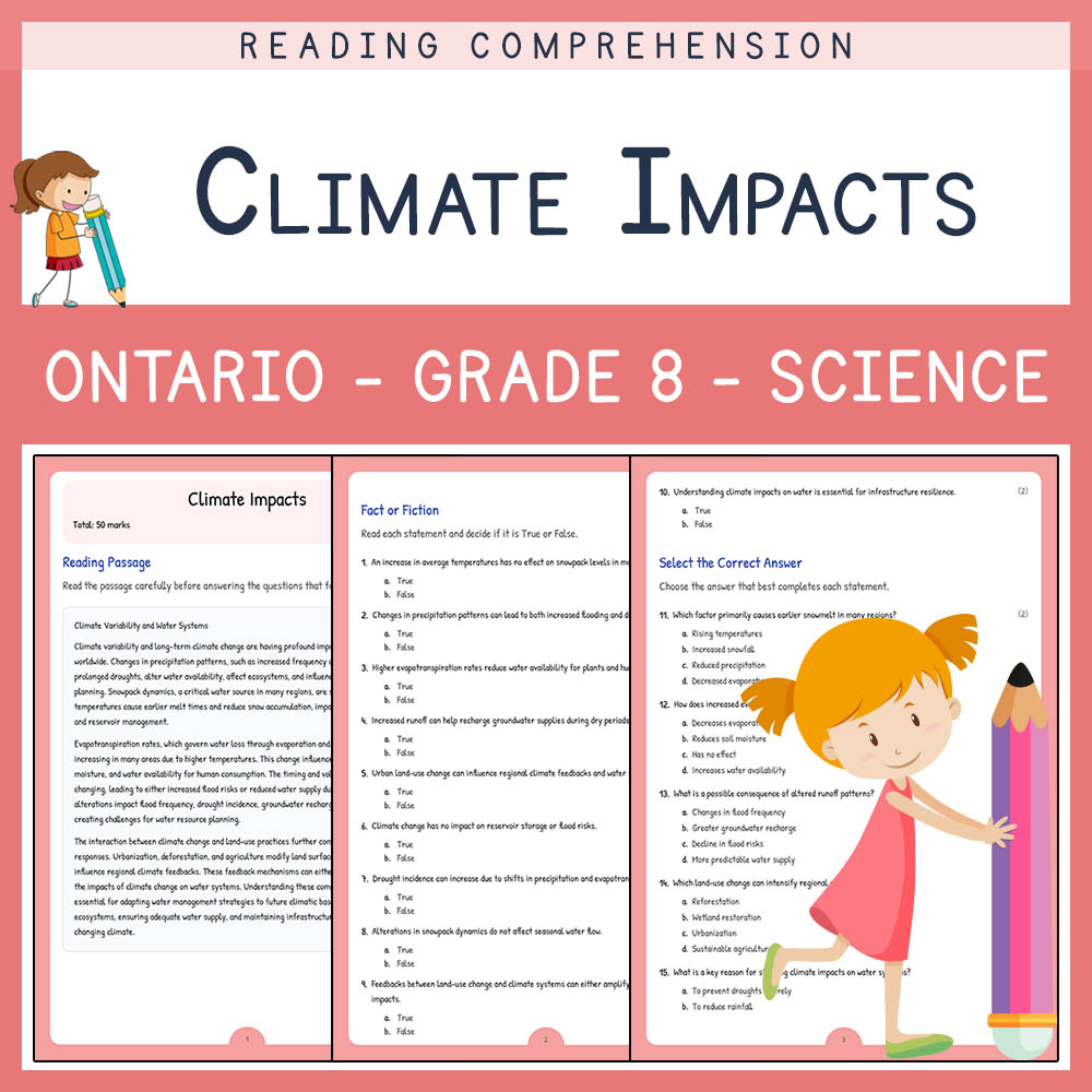 Grade 8 Science worksheet elena worksheet — Grade 8 Science Assessment | Climate Impacts Worksheet Elena | Ontario — page 1