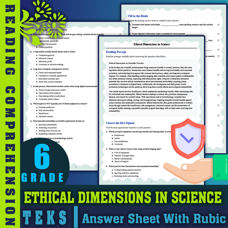 Grade 6 Science reading worksheets worksheet — 6th Grade Science | Ethical Dimensions in Science Reading Worksheet — page 1