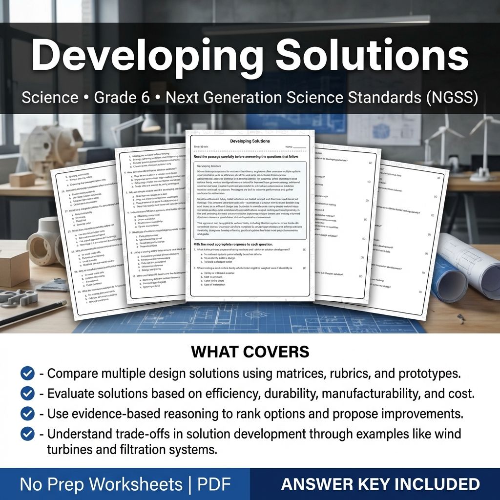 6th Grade Science Developing Solutions Worksheet & Answer Key (Printable PDF)