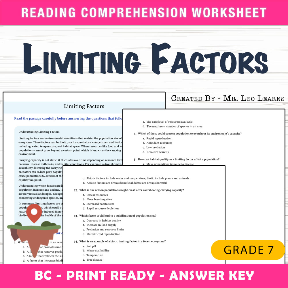 Grade 8 Science worksheet mcq paper worksheet — Grade 8 Science — Worksheet MCQ Paper for Mastering Limiting Factors — page 1