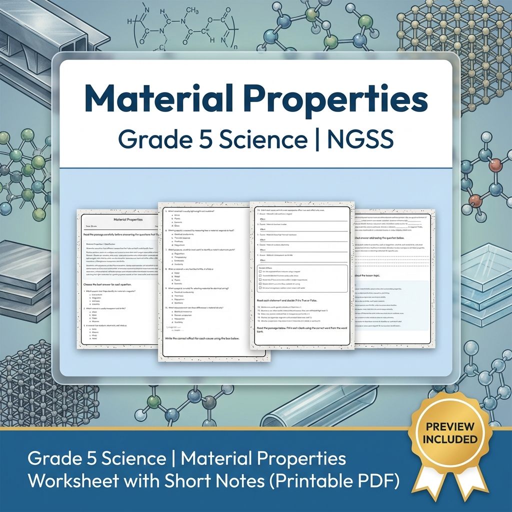 Grade 5 Science | Material Properties Worksheet with Short Notes (PDF)