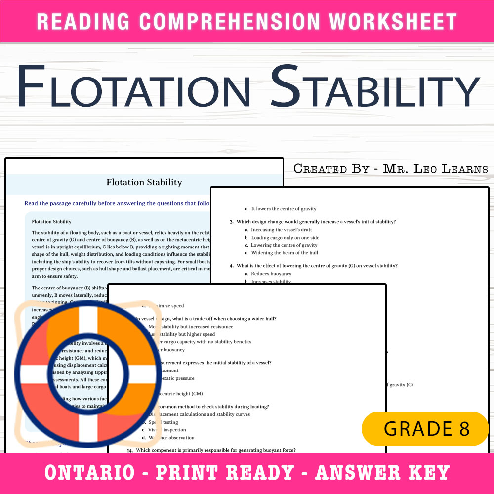 Grade 8 Science worksheet worksheet — Grade 8 Science – Flotation Stability Worksheet for Mastering Buoyancy — page 1