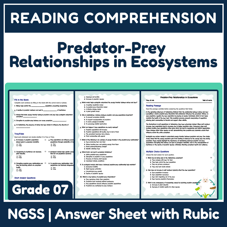 Science reading worksheets worksheet — 6th Grade Science | Predator-Prey Relationships in Ecosystems Reading Worksheet — p…