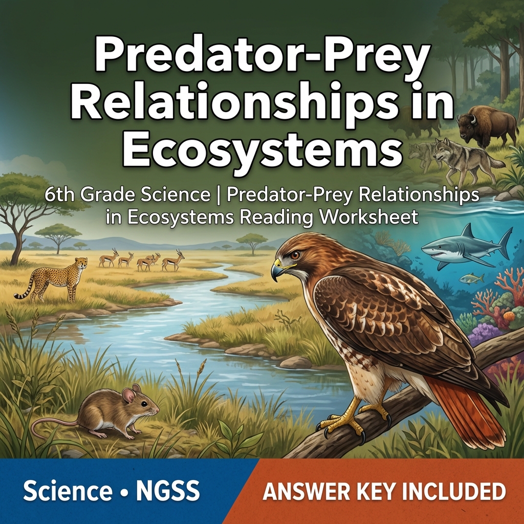 6th Grade Science | Predator-Prey Relationships in Ecosystems Reading Worksheet