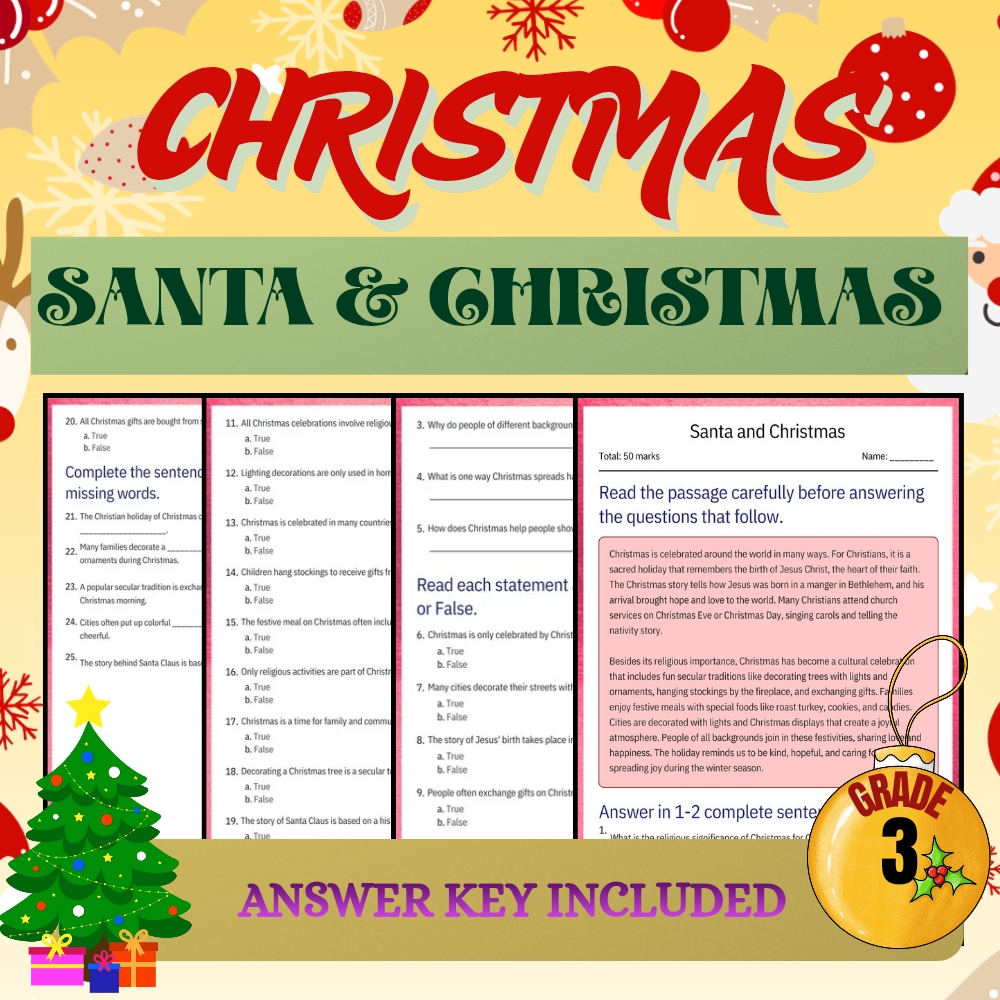 Grade 3 Seasonal Fun | Christmas & Holiday Traditions Worksheet Bundle — included worksheet 5