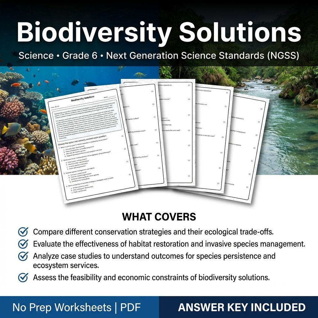 6th Grade Science | Biodiversity Solutions Worksheet & Answer Key (Printable PDF)