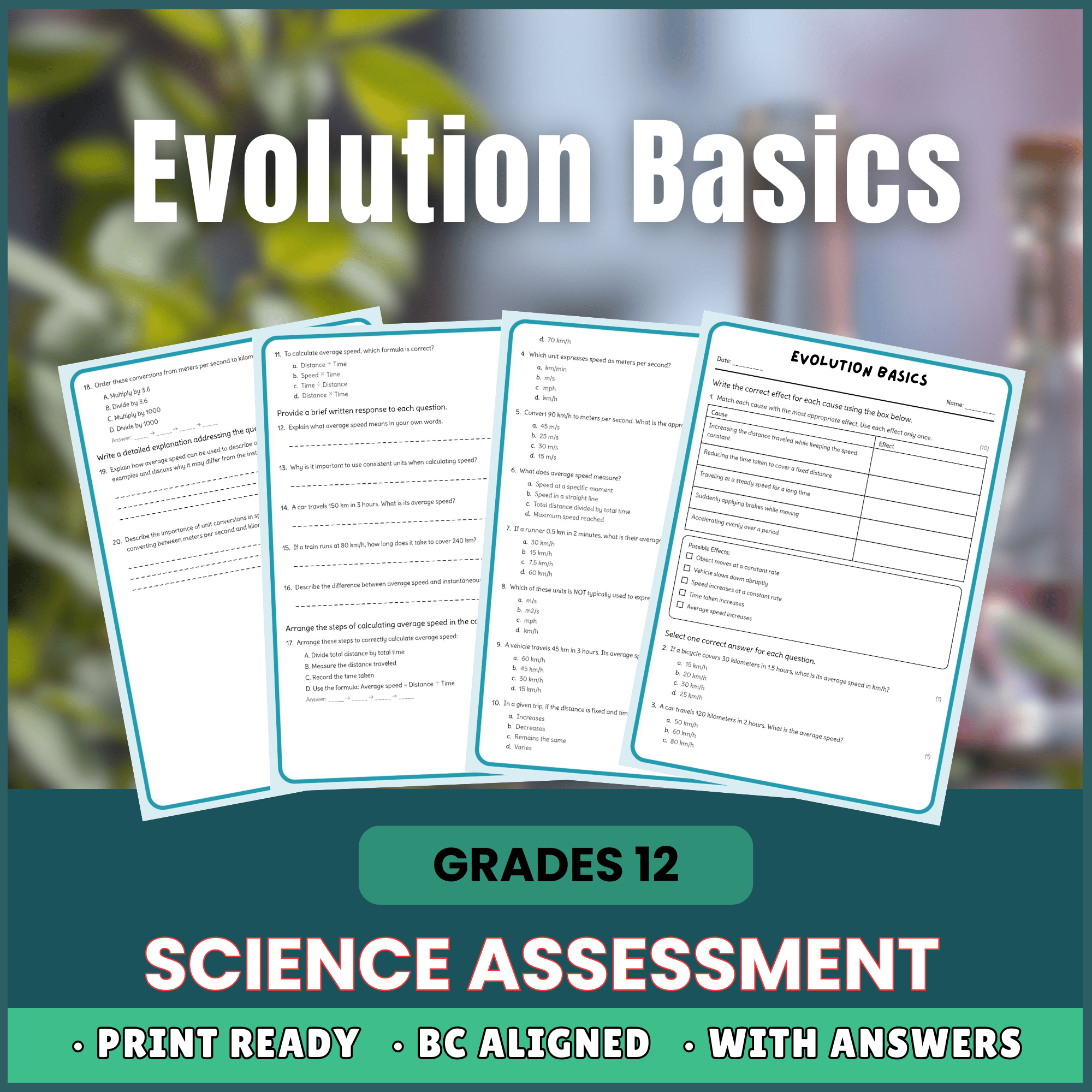 Grade 12 Science | Evolution Basics Worksheet (PDF) – BC Standards