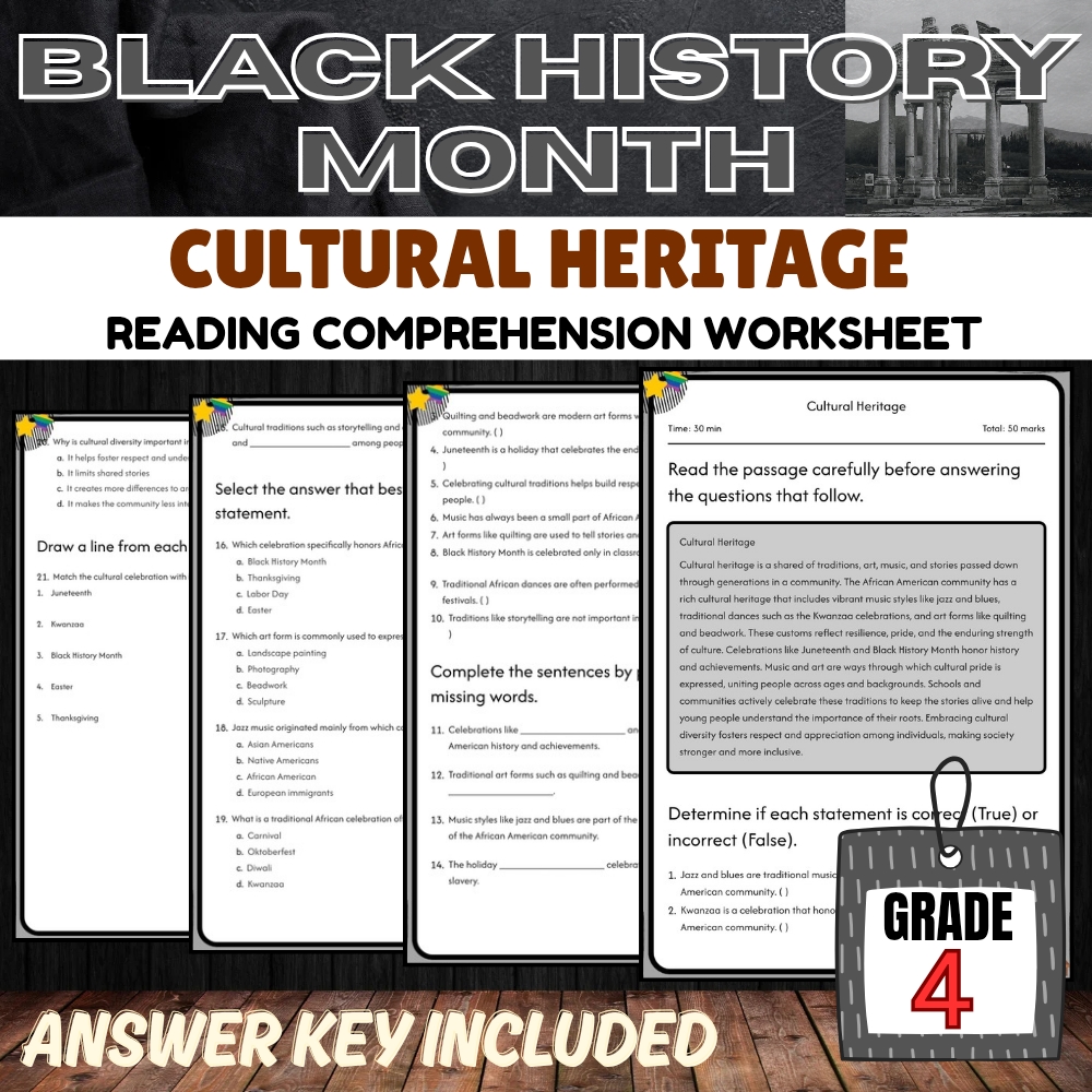 Grade 4 Black History Month Bundle | Civil Rights, Leaders & Heritage Activities — included worksheet 3