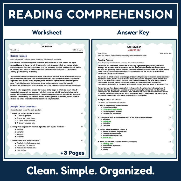 Science reading worksheets worksheet — 7th Grade Science Reading Worksheets | Cell Division NGSS Practice & Answer Key — p…