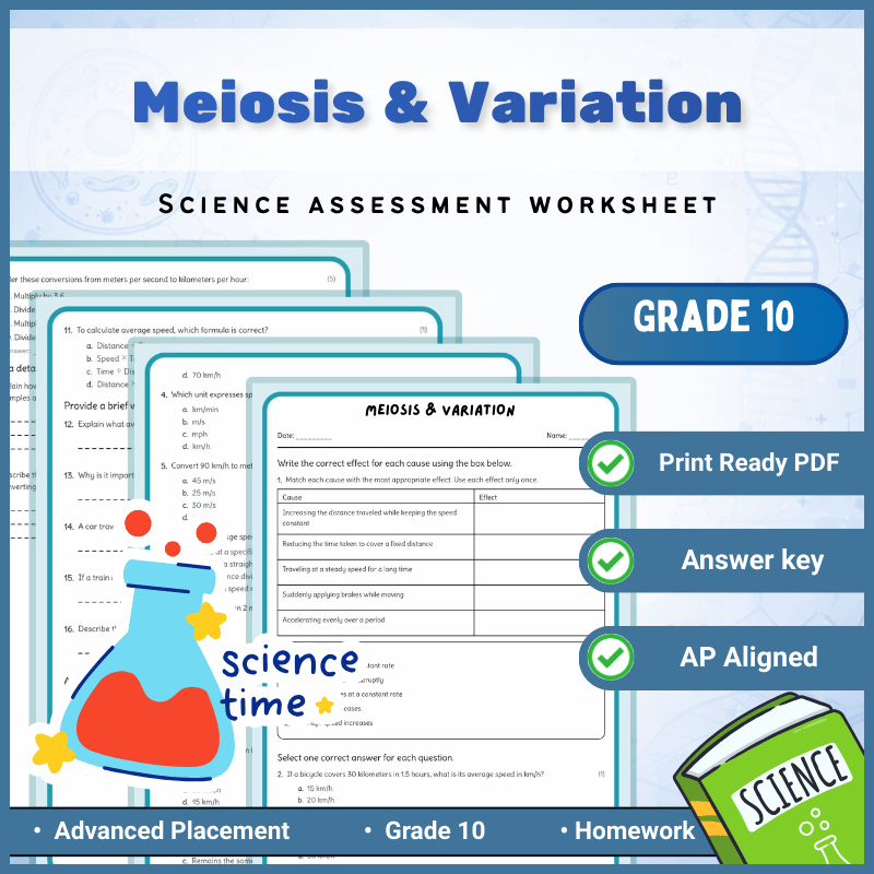 10th Grade Science | Meiosis & Genetic Variation Worksheet(Answers)(AP Standard)