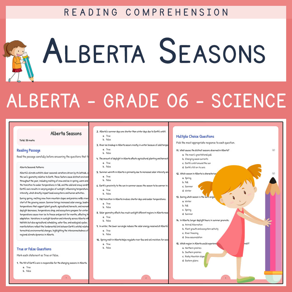 Grade 6 Science worksheet elena worksheet — Grade 6 Science | Alberta Seasons Worksheet | Alberta Standards — page 1