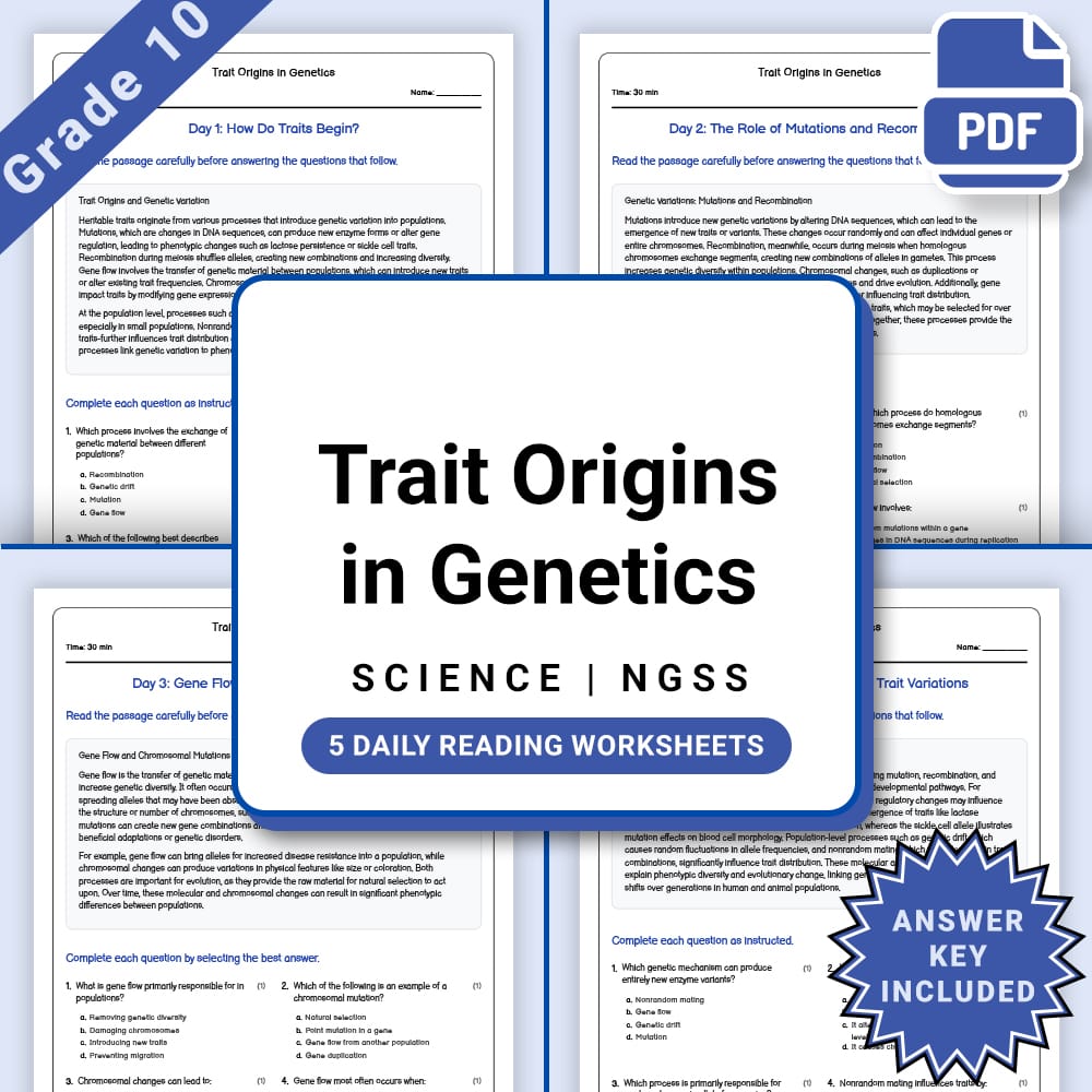 Grade 10 Science daily reading worksheet worksheet — Grade 10 Science – Trait Origins in Genetics Worksheet (PDF +Answer K…