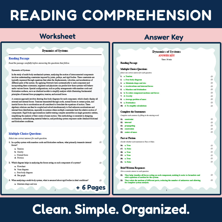 Grade 12 Science reading worksheets worksheet — 12th Grade Science | Dynamics of Systems Reading Worksheet (PDF & Answer K…