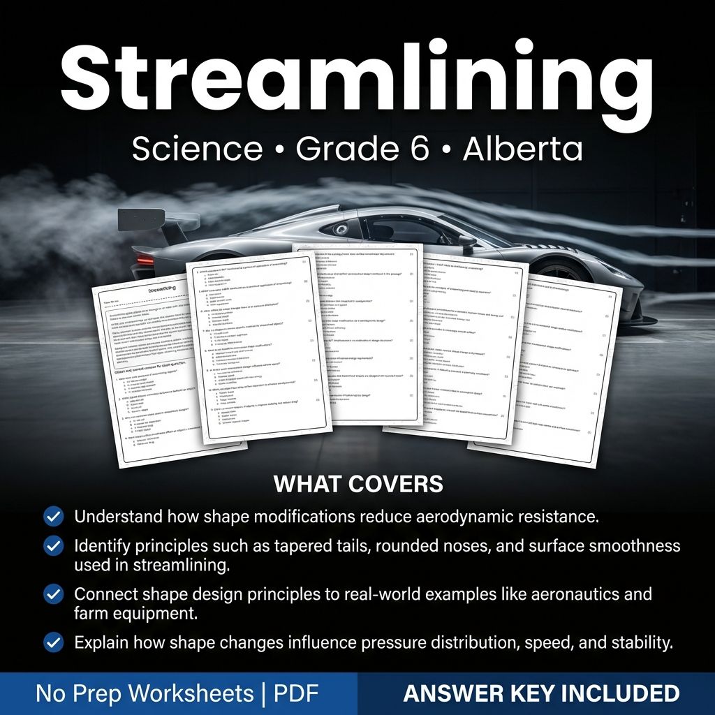 Grade 6 Science Worksheet on Streamlining | Alberta Standard Practice